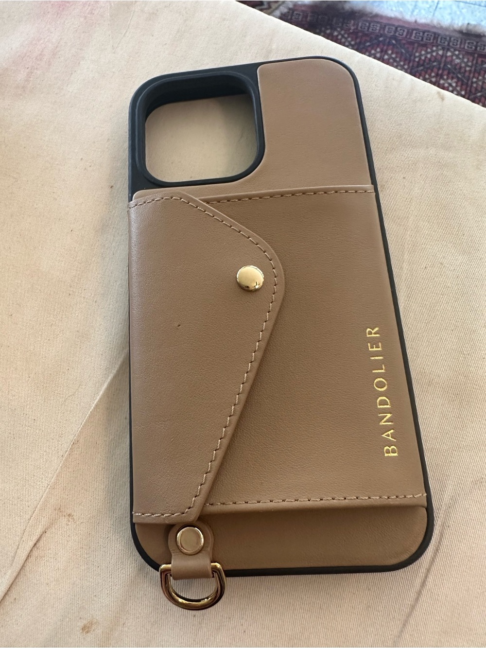 Bandolier Tan Leather Wallet Phone Case with Gold Hardware